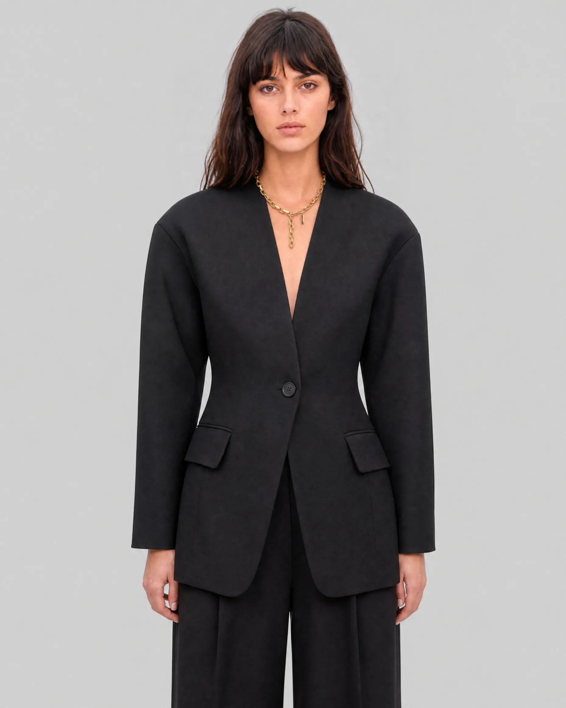 Veste en laine sans col noire