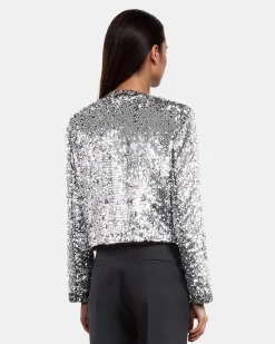 Veste à sequins et perles argentée
