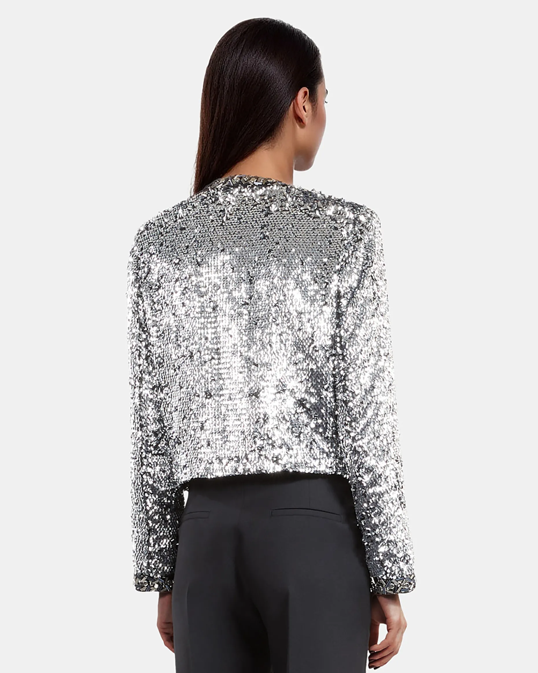 Veste à sequins et perles argentée