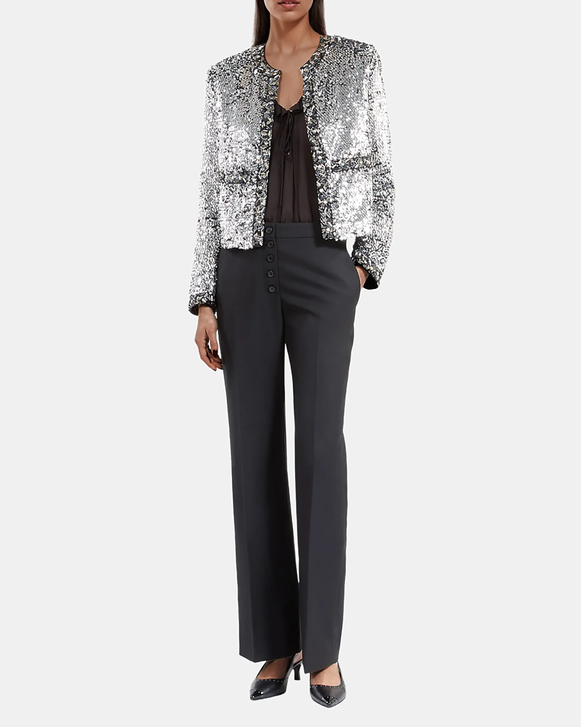 Veste à sequins et perles argentée