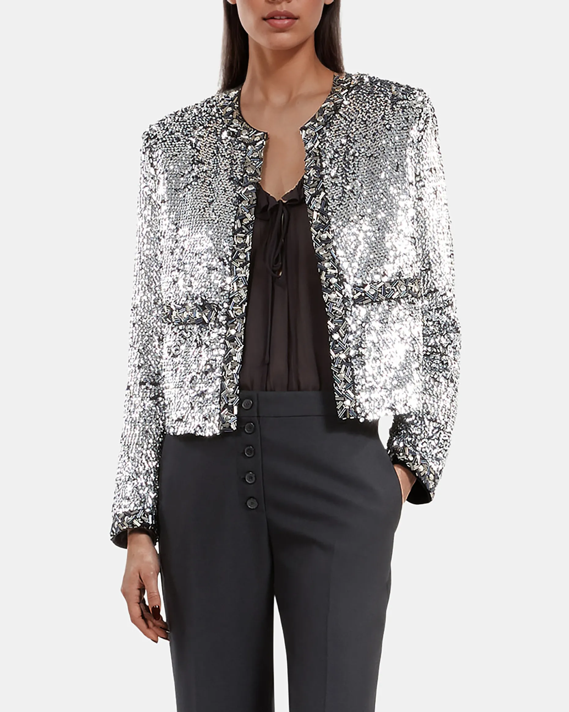 Veste à sequins et perles argentée