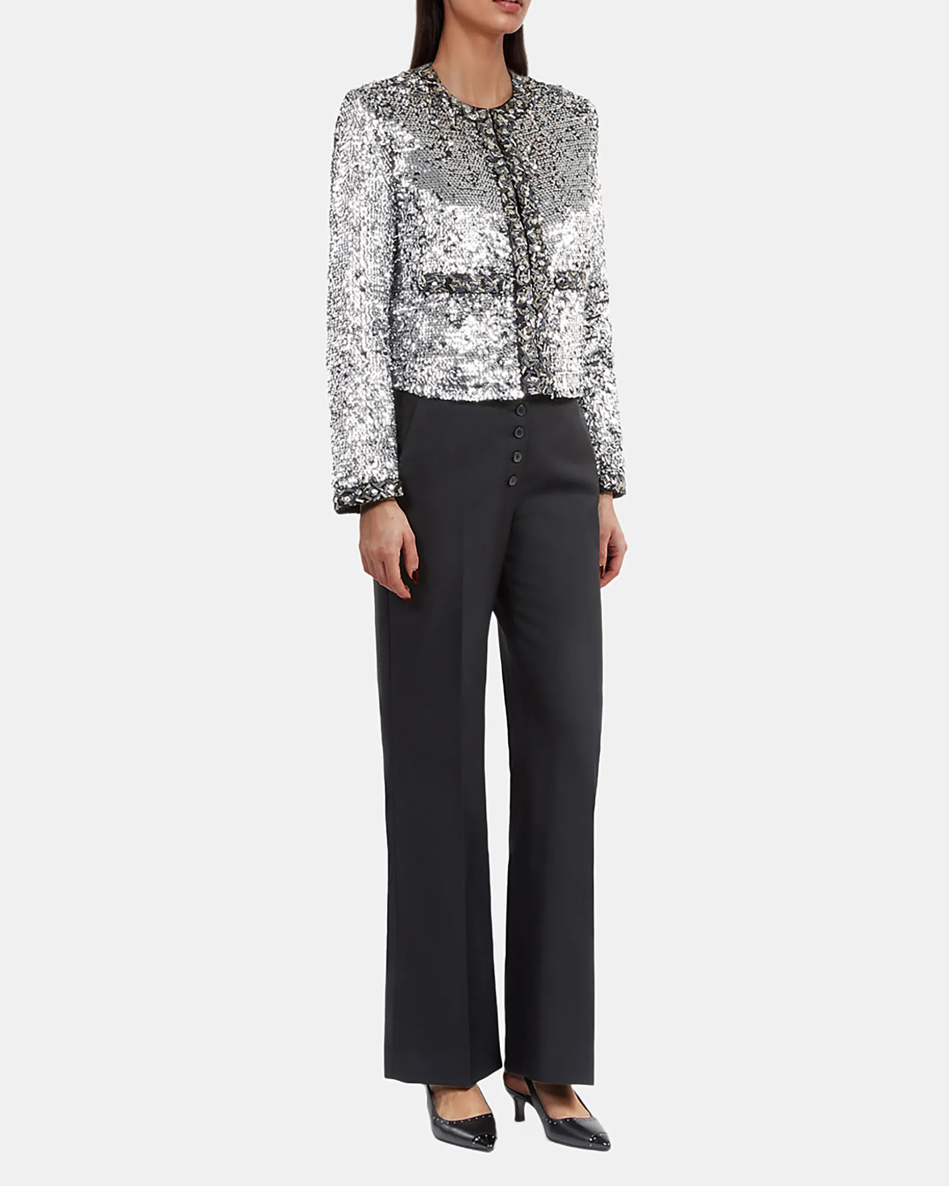 Veste à sequins et perles argentée