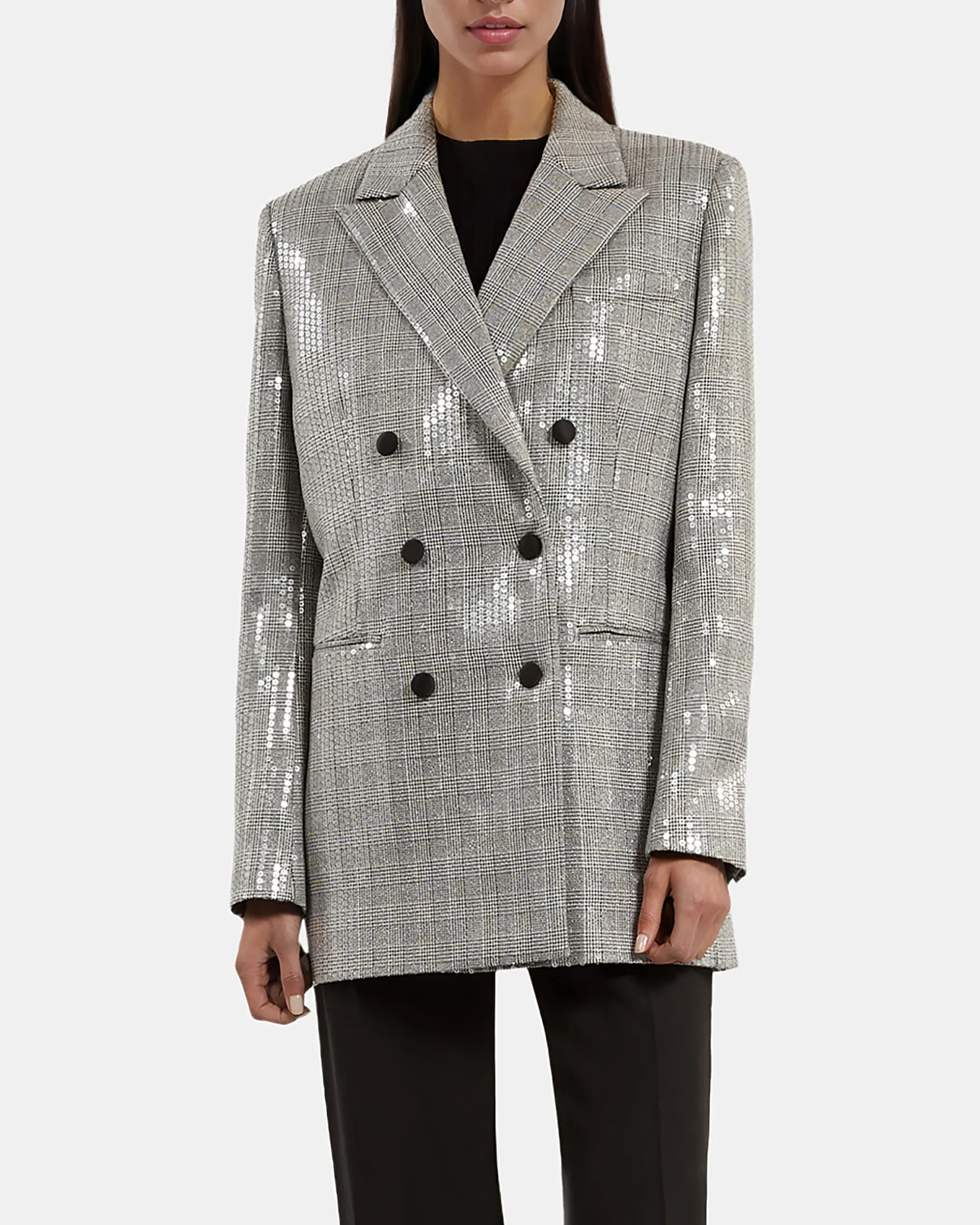 Veste à sequins Prince de Galles grise