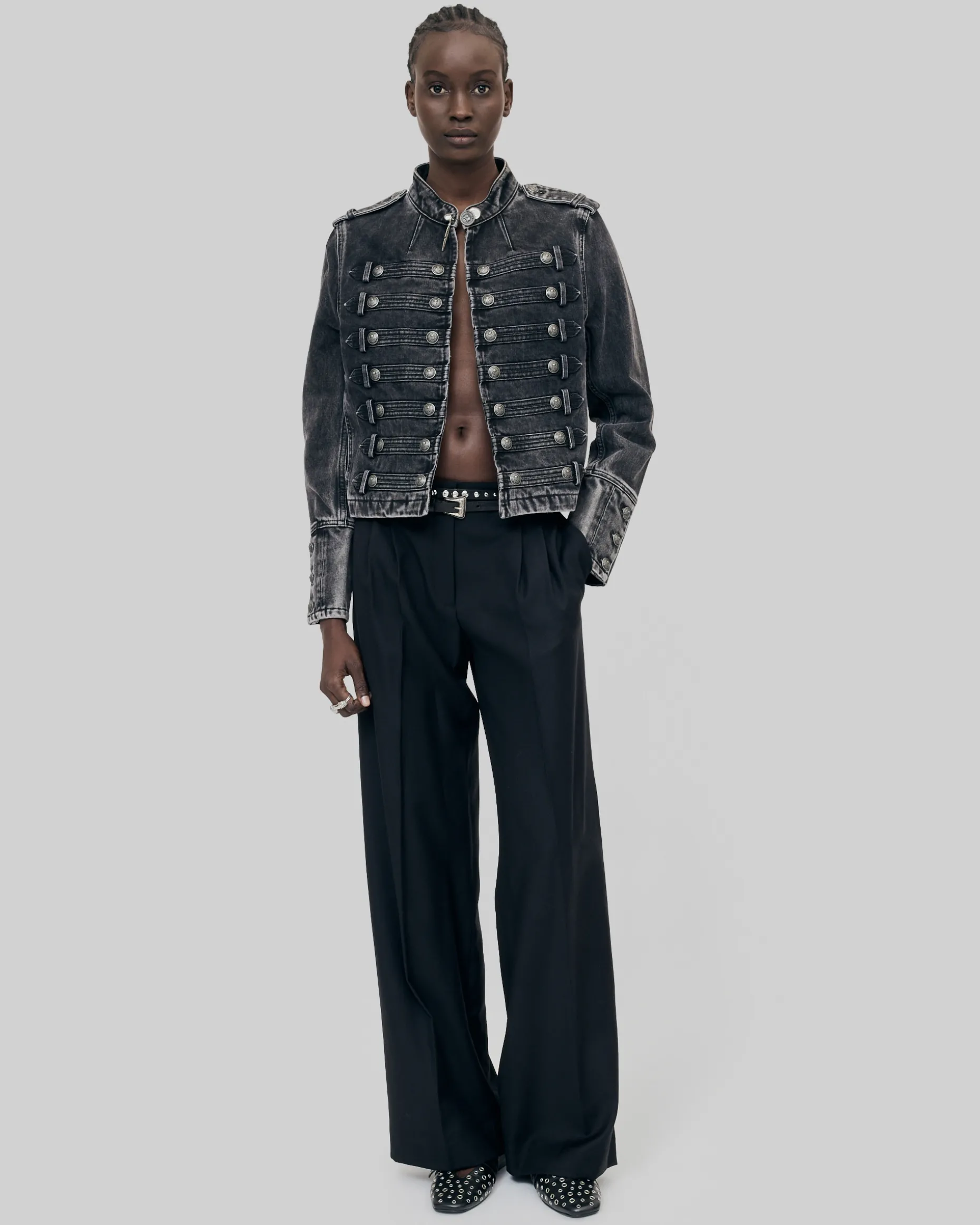 Veste style officier en denim grise