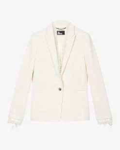 Veste tailleur avec bande dentelle écrue