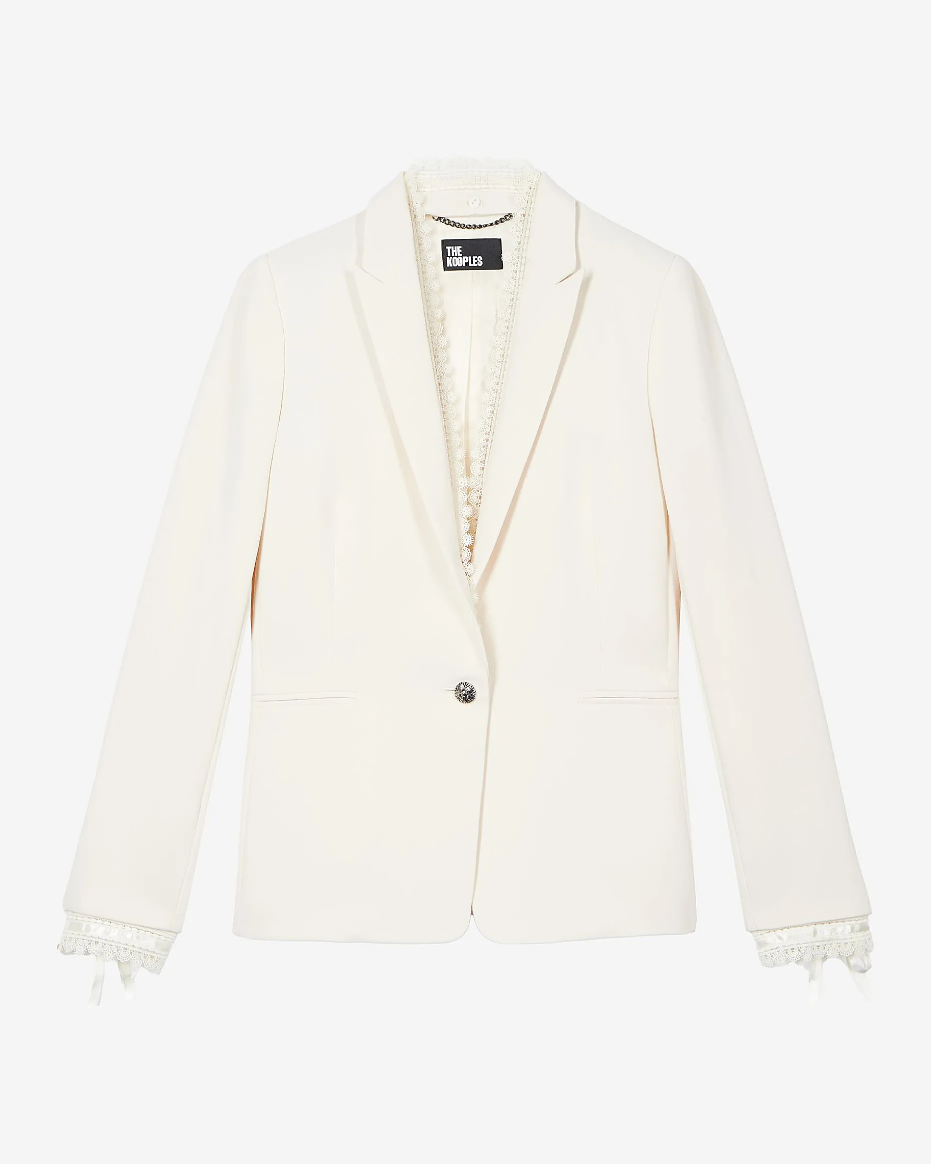 Veste tailleur avec bande dentelle écrue