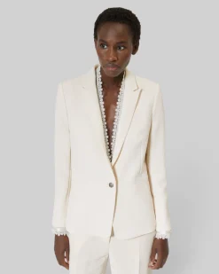 Veste tailleur avec bande dentelle écrue