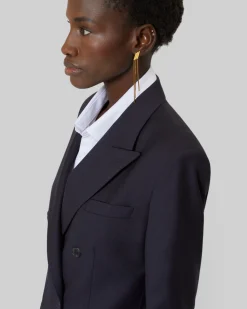 Veste tailleur croisée en laine rayée marine