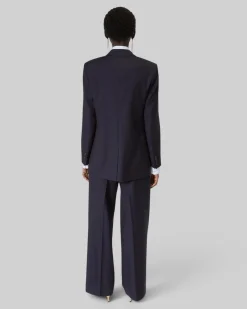 Veste tailleur croisée en laine rayée marine