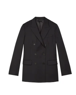 Veste tailleur croisée en laine rayée marine