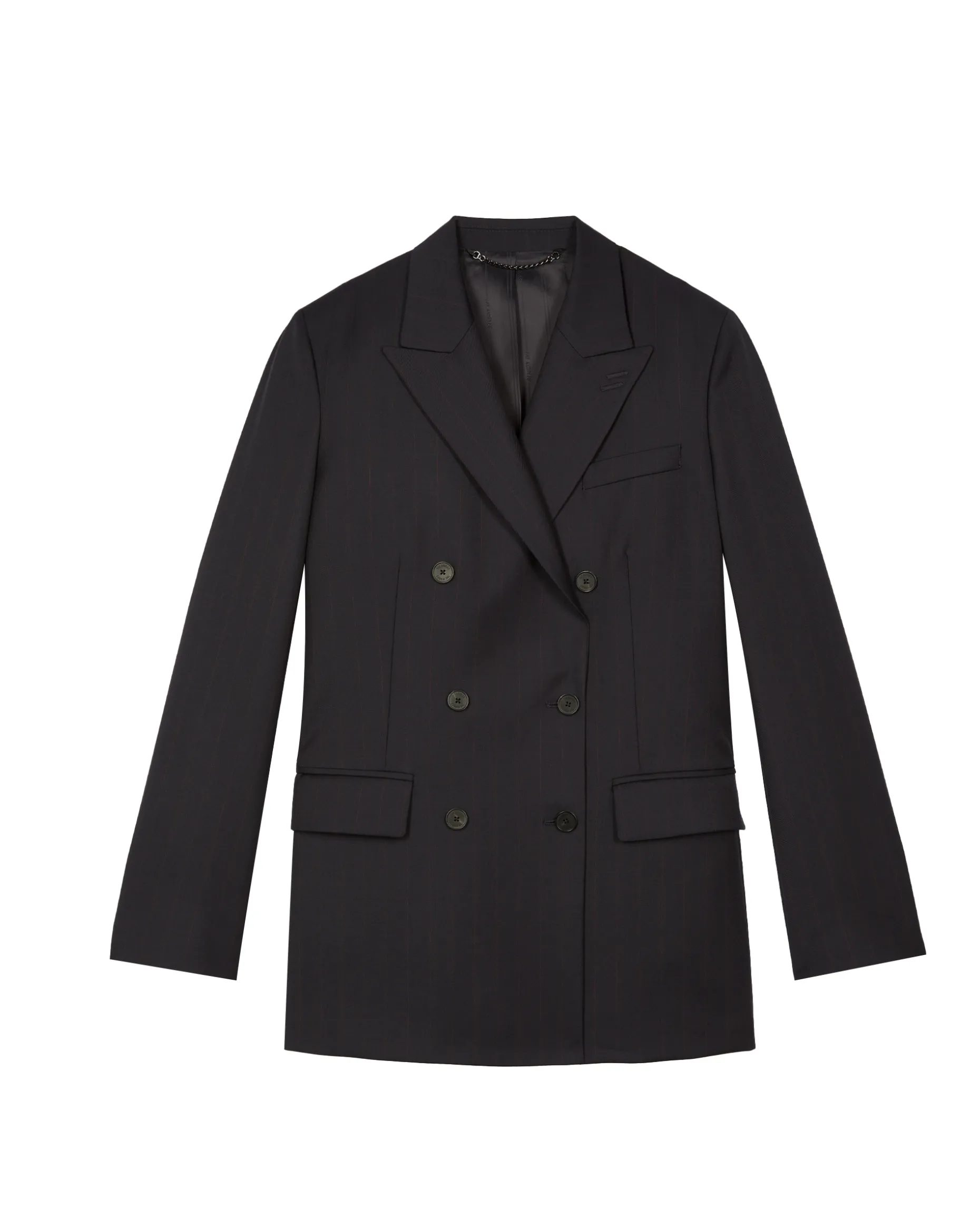 Veste tailleur croisée en laine rayée marine