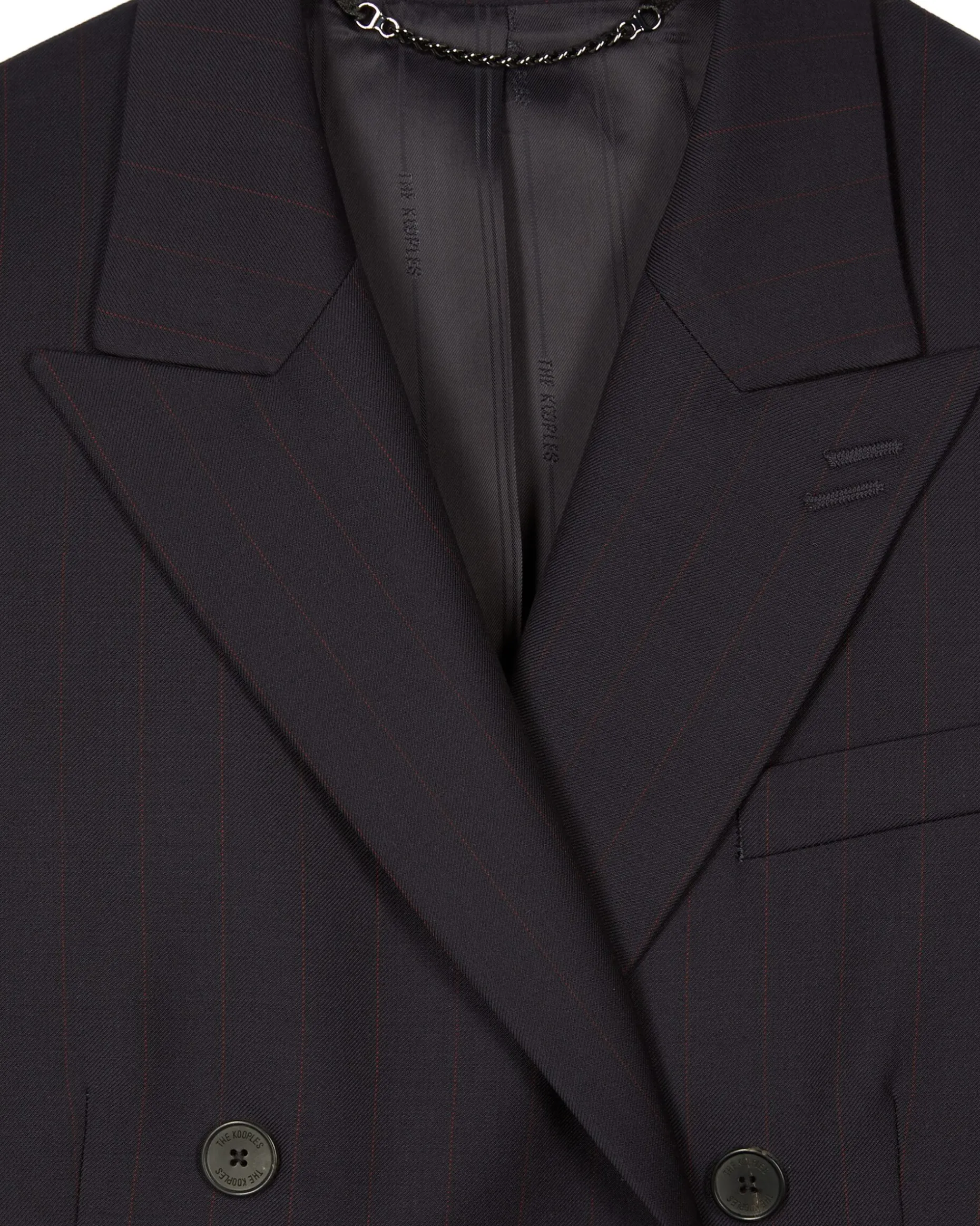 Veste tailleur croisée en laine rayée marine