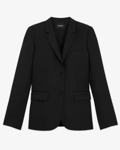 Veste tailleur en laine coupe cintrée noire