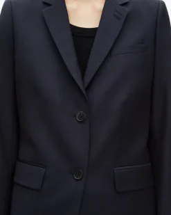Veste tailleur en laine coupe cintrée bleu marine