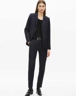 Veste tailleur en laine coupe cintrée bleu marine
