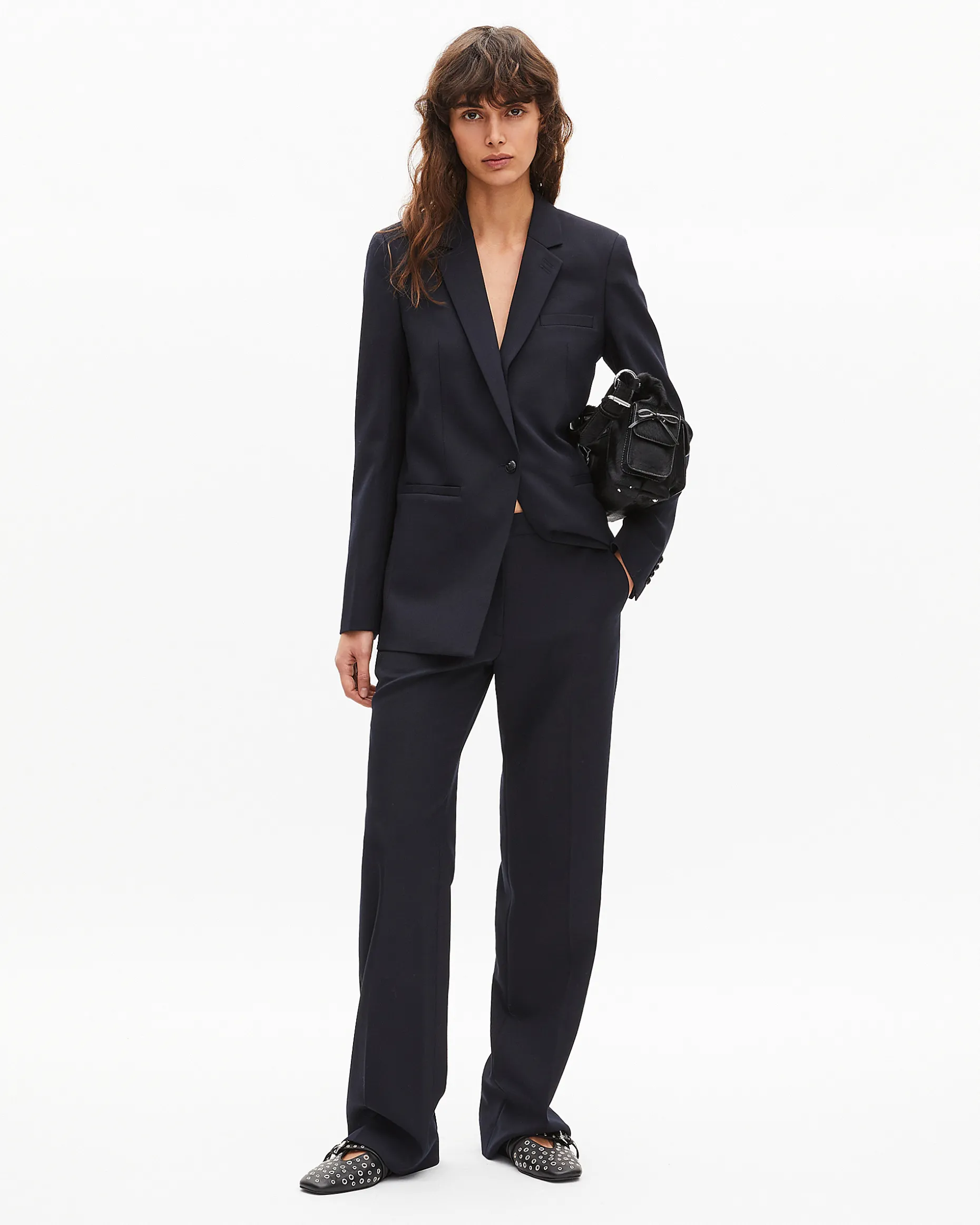 Veste tailleur en laine mélangée marine